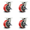 Service Caster 8 Inch Heavy Duty Red Poly on Cast Iron Swivel Caster Set with Brakes, 4PK SCC-KP92S830-PUR-RS-SLB-4
